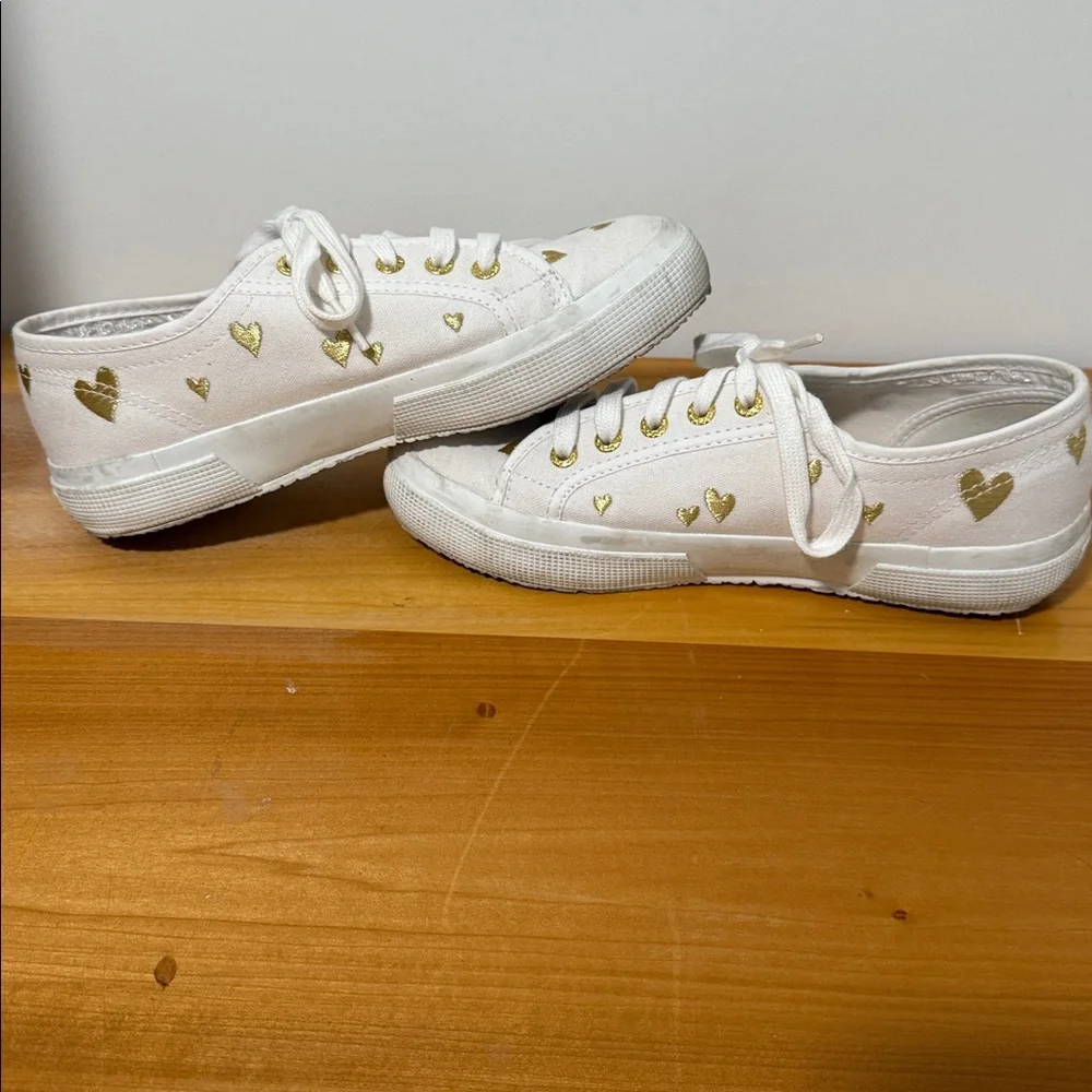 Superga White and Gold Heart Sneakers